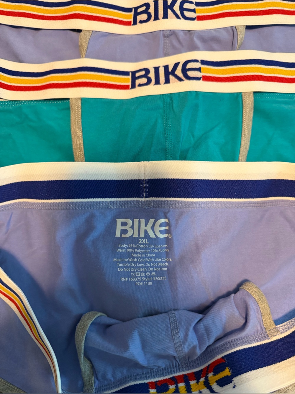 BIKE Men’s Lavender & Teal Briefs with Striped Elastic Waistband 3 pairs - Picture 2 of 3